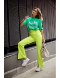 Pantaloni eleganti dama cu crapatura neon lime 502800 - Magazin online - Boutique